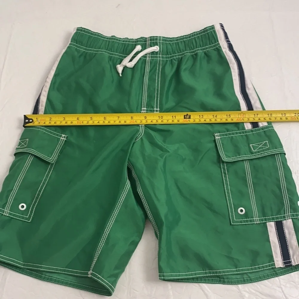 Old Navy green and white swim trunks with pockets